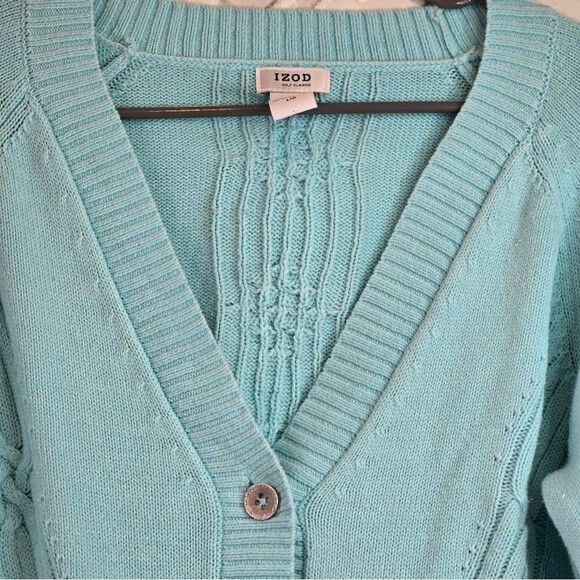 IZOD Cotton Blend Cardigan Blue Button-Up Women's Sweater Size Large - Picture 9 of 10